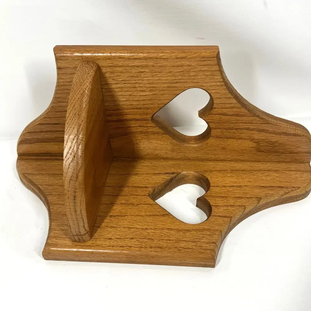 Vintage Solid Oak Corner Wall Shelf Heart Cutout Country Farmhouse Rustic